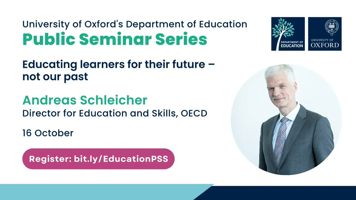 Have you signed up for our first #PublicSeminarSeries talk of the academic year? We're excited to welcome Andreas Schleicher (@OECD) for a talk on 'Educating learners for the future - not our past' on 16 October. Join us in-person or online. Register ➡ buff.ly/3ODUtgL