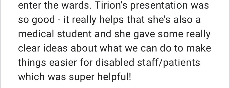 Have had such WONDERFUL feedback from the new 4th years, who I delivered a lecture to about disability inequalities in healthcare. I’ve been delivering variations of this lecture for 5 years, and seeing the comments and key points people took away makes me so happy🩷👩🏻‍🦽🩺