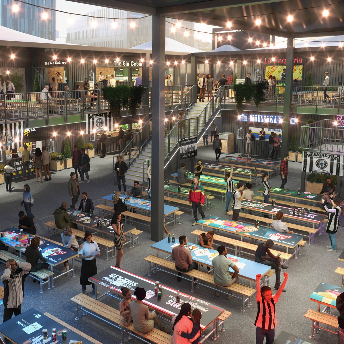 NUFC's tweet photo. 🤩 #NUFC has revealed CGI images and the name of its proposed fan zone at Strawberry Place as part of a public consultation event held at St. James' Park on Monday.

⚫️⚪️