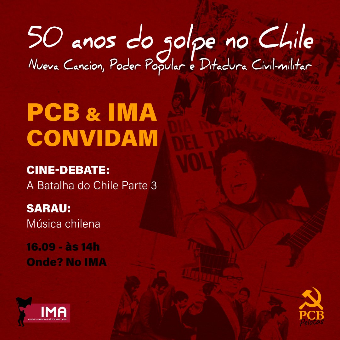 PCBPelotas's tweet photo. O ano de 2023 marca os 50 anos do golpe que derrubou o governo de Salvador Allende no Chile. O 11 de setembro na América Latina marca uma das datas mais trágicas para a classe trabalhadora de nuestra América: a derrocada de um dos mais avançados processos de tomada de [+] https://t.co/Tl5qAVY83Z