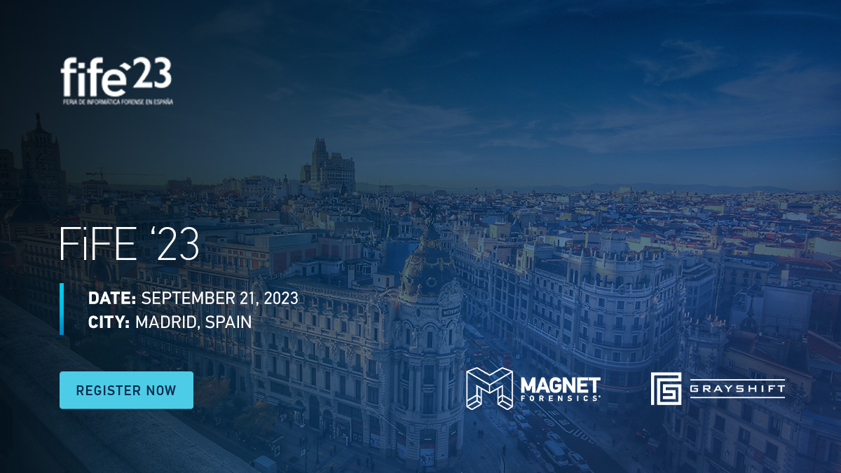 MagnetForensics's tweet photo. Tenemos el placer de invitarles a participar a la edición 2023 de FIFE, Feria de Informática Forense en España organizada por nuestro partner @onretrieval en Madrid, el día 21 de Septiembre. Regístrese ya, las plazas son limitadas: https://t.co/by1Qmk8MQQ #DFIR #FiFE23 https://t.co/p6kqW3GdhH