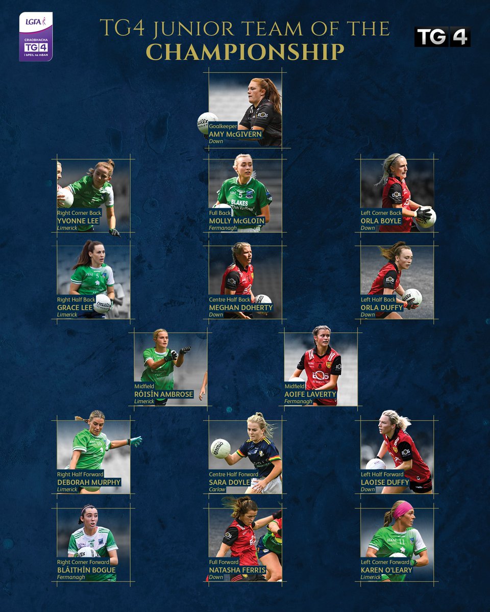 Five Limerick Players named on the TG4 Junior Football Team of the Championship. Yvonne Lee, Grace Lee, Roisin Ambrose, Deborah Murphy &amp; Karen O’Leary.