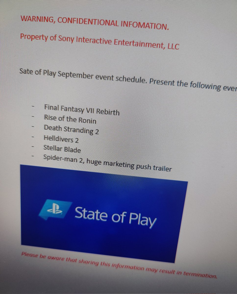 mrpyo1's tweet photo. State of play info apparently leaked???π€―π
Take leaks with a grain of salt of course. Huge W if true π€ https://t.co/f4W5isX6Hi