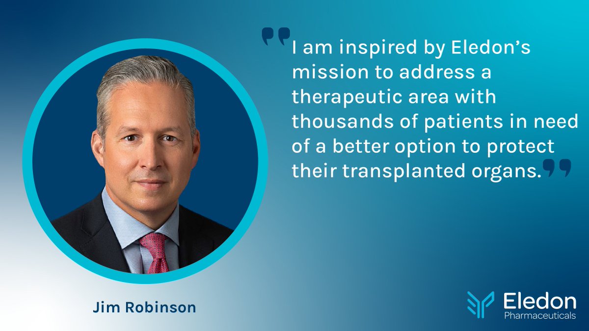 On October 1st, 2023, industry veteran Jim Robinson joins our Board of Directors. He has held leadership roles at Urovant Sciences, @ParagonBiosci, @Alkermes, and @AstellasUS. See our press release here: ir.eledon.com/news-releases/…