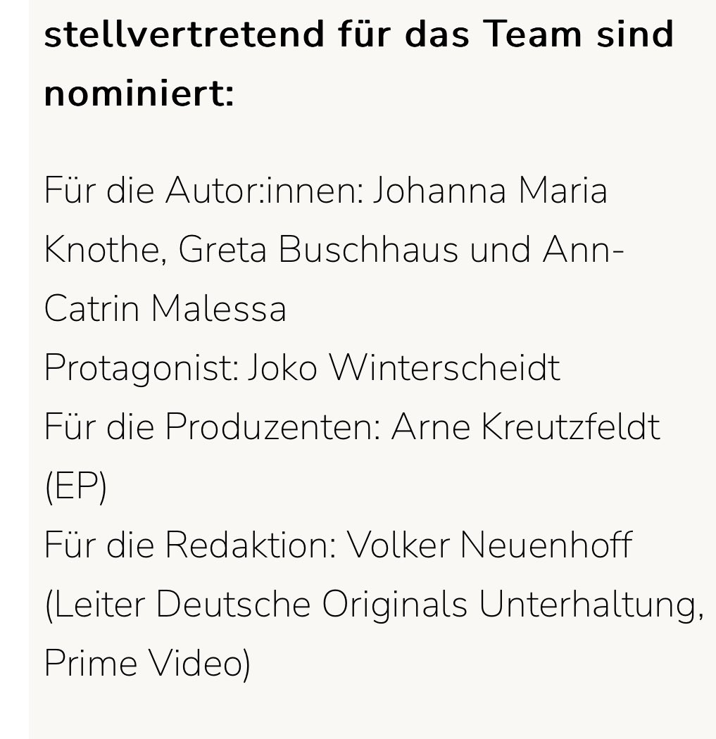 Mit #TWMDS sind wir 3mal für den Fernsehpreis nominiert 😮‍💨 wir freuen uns sehr!