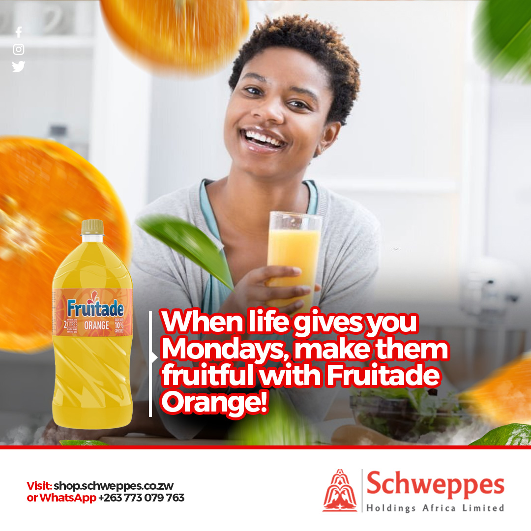 Kickstart your week with a burst of zesty goodness.

Visit shop.schweppes.co.zw / WA + 263 77 307 9763
#Fruitade
#shoponline