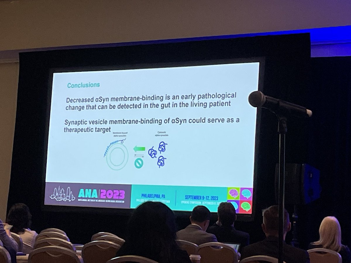 @Columbia @WeillCornell fellow @virginia_gao presenting her emerging scholar research in @TheNewANA1 #prodromal biomarker session: decreased alpha-#synuclein membrane binding in the gut as early pathological change for #Parkinsons 👏🏼