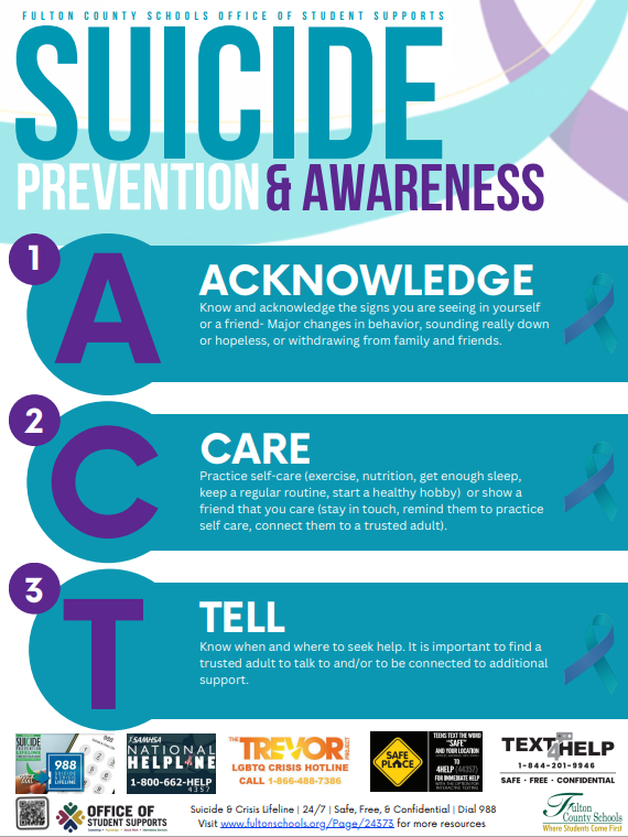 MsClaireGraff's tweet photo. This week is National Suicide Prevention Week. There is help, there is hope, there is more to your story. Keep going. #SuicidePrevention #SuicidePreventionMonth #FCSACT #FCSsuicideprevention @FultonCoSchools https://t.co/A4kldaCOiF