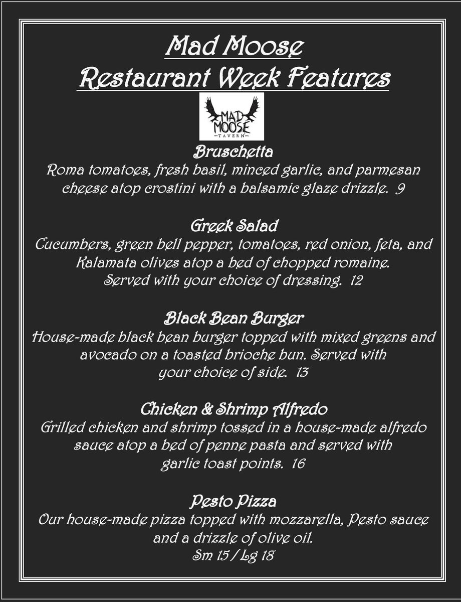 HbgRestWeek's tweet image. Mad Moose Tavern is ready for #HarrisburgRestaurantWeek! Check out their special menu and enjoy an evening at one of Midtown’s landmark spots at 1101 N. 2nd St. The Moose is a gathering place, eatery, game room and watering hole famous for a fun, casual bar and grill experience.