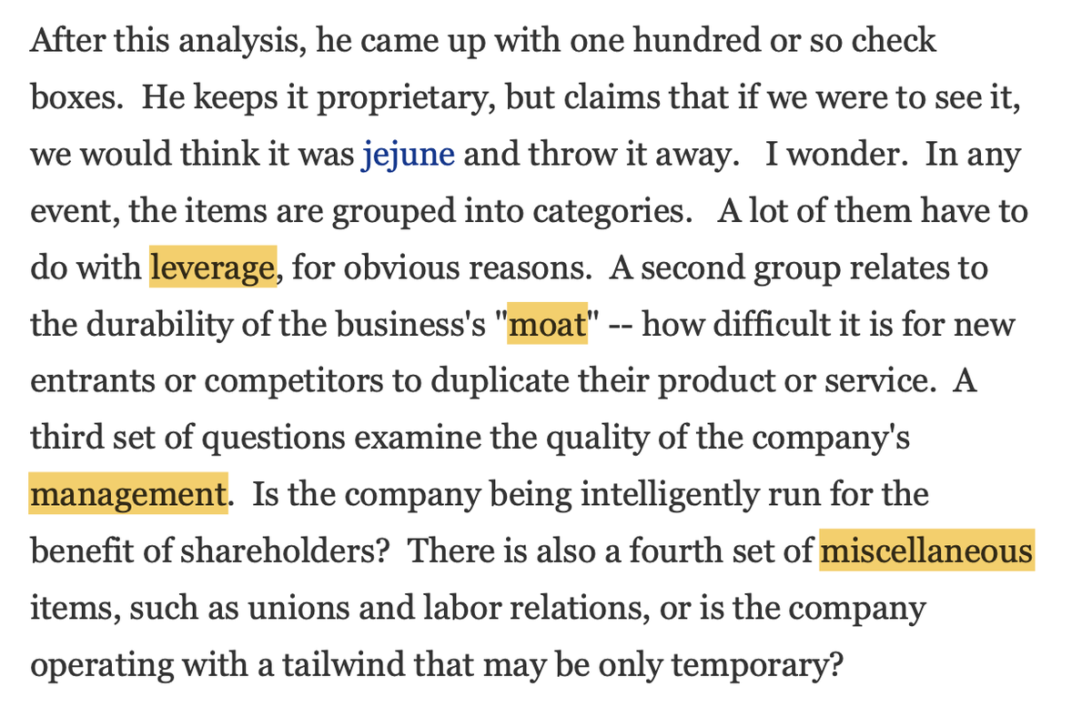 AlpRover's tweet photo. Pabrai's four categories in his checklist are
- Leverage
- Moat
- Management
- Misc. https://t.co/VokZvAjILk