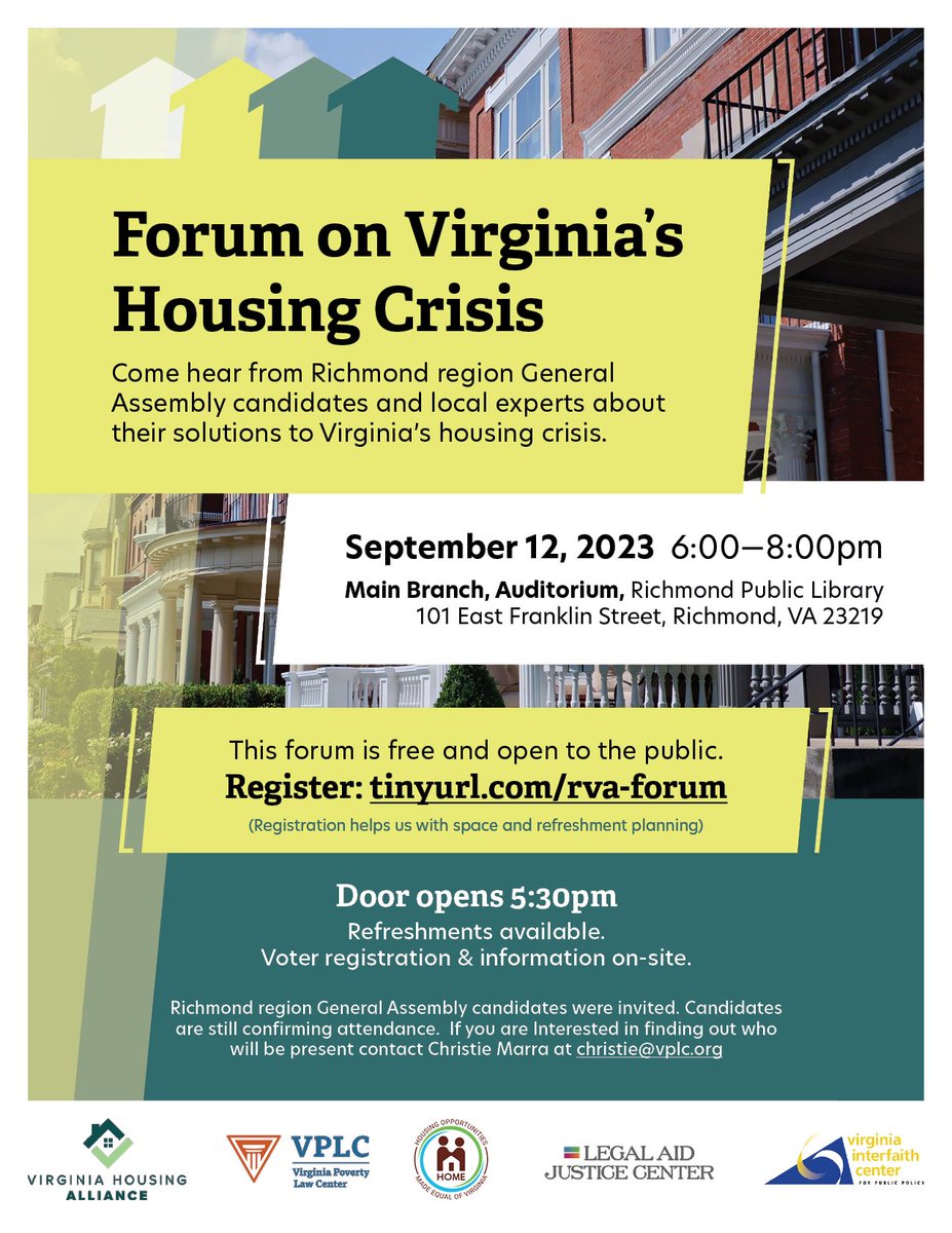 I will be participating in a candidate forum tomorrow at the Richmond Public Library hosted by <a href="/VPLC/">Virginia Poverty Law Center</a>  and other housing advocates. I hope to see you there.
