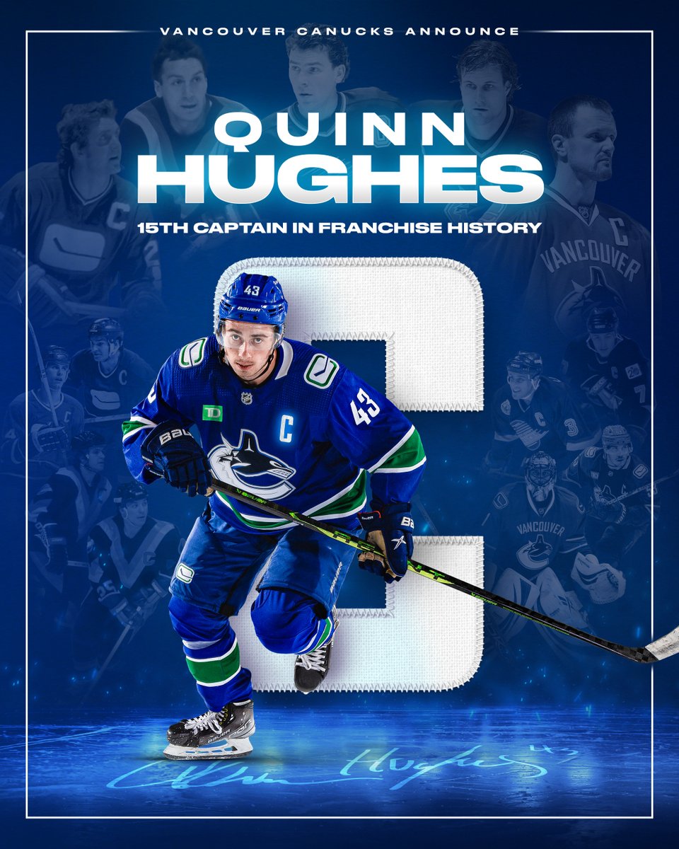 INTRODUCING CAPTAIN QUINN! Quinn Hughes has been named the 15th Captain in Canucks History! FEATURE READ | vancanucks.co/CaptainQuinn