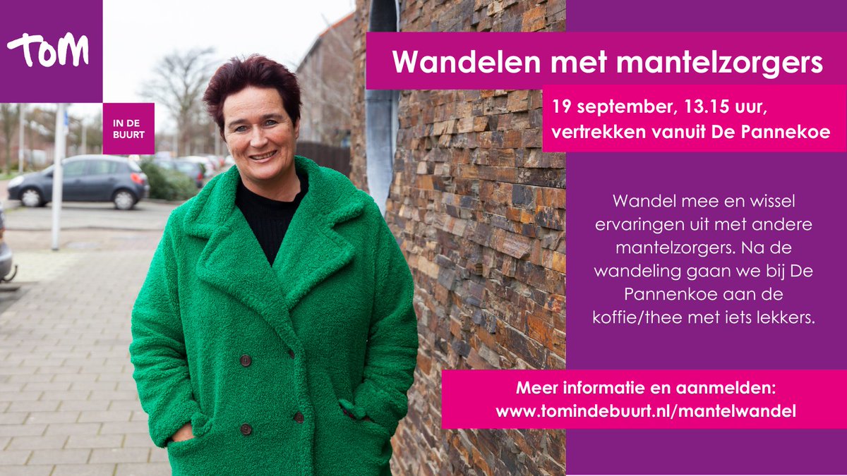 Dinsdagmiddag 19 september organiseert Tom in de buurt een wandeling met mantelzorgers in <a href="/gemeenteaadr/">Alphen aan den Rijn</a>. Tijdens de wandeling kun je ervaringen uitwisselen met andere mantelzorgers en je vragen stellen aan de mantelzorgconsulenten van Tom in de buurt. 

tomindebuurt.nl/activiteiten/m…
