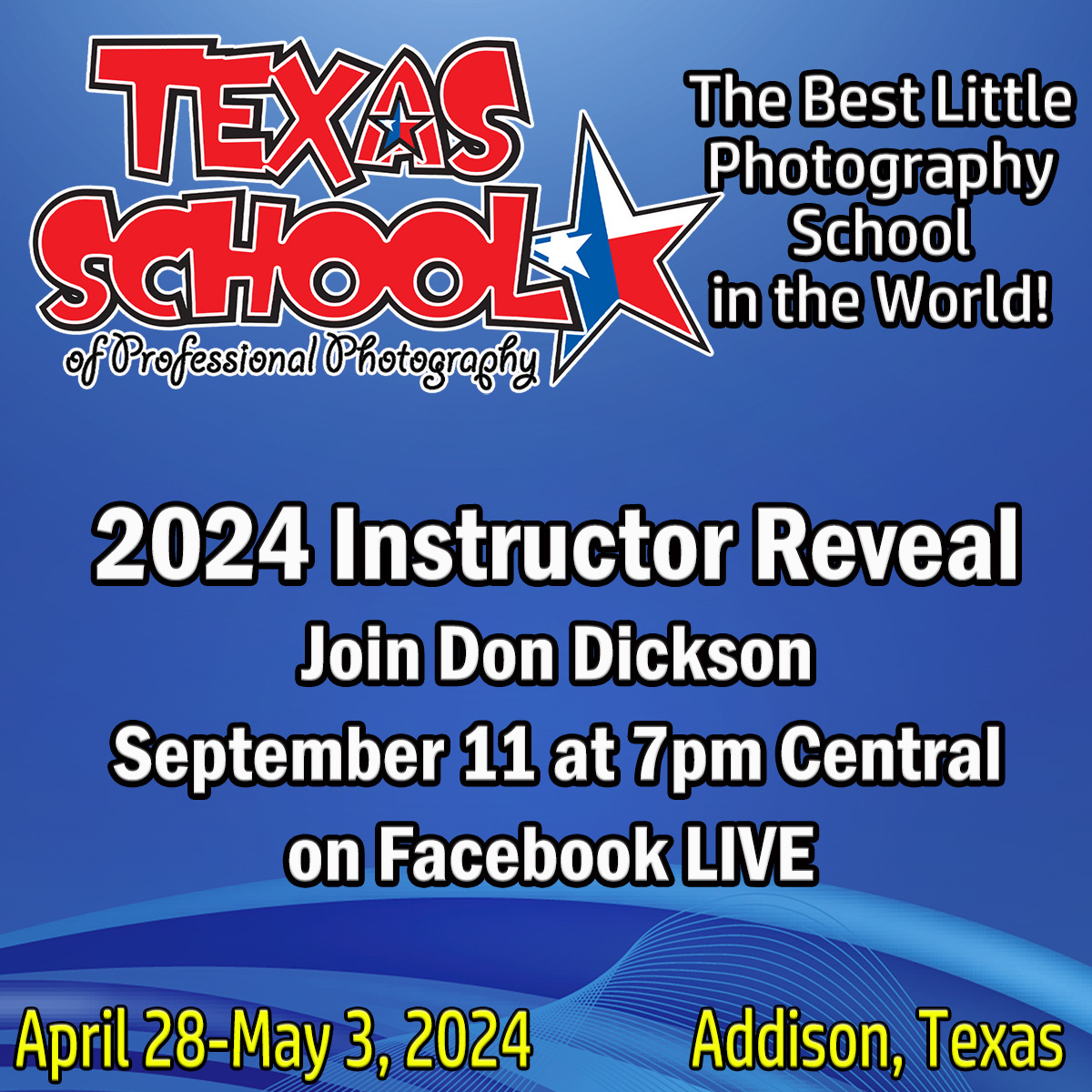Don Dickson reveals the lineup of instructors, classes and Pre-con classes on Facebook Live.  September 11 at 7PM Central.  facebook.com/groups/2023946…
