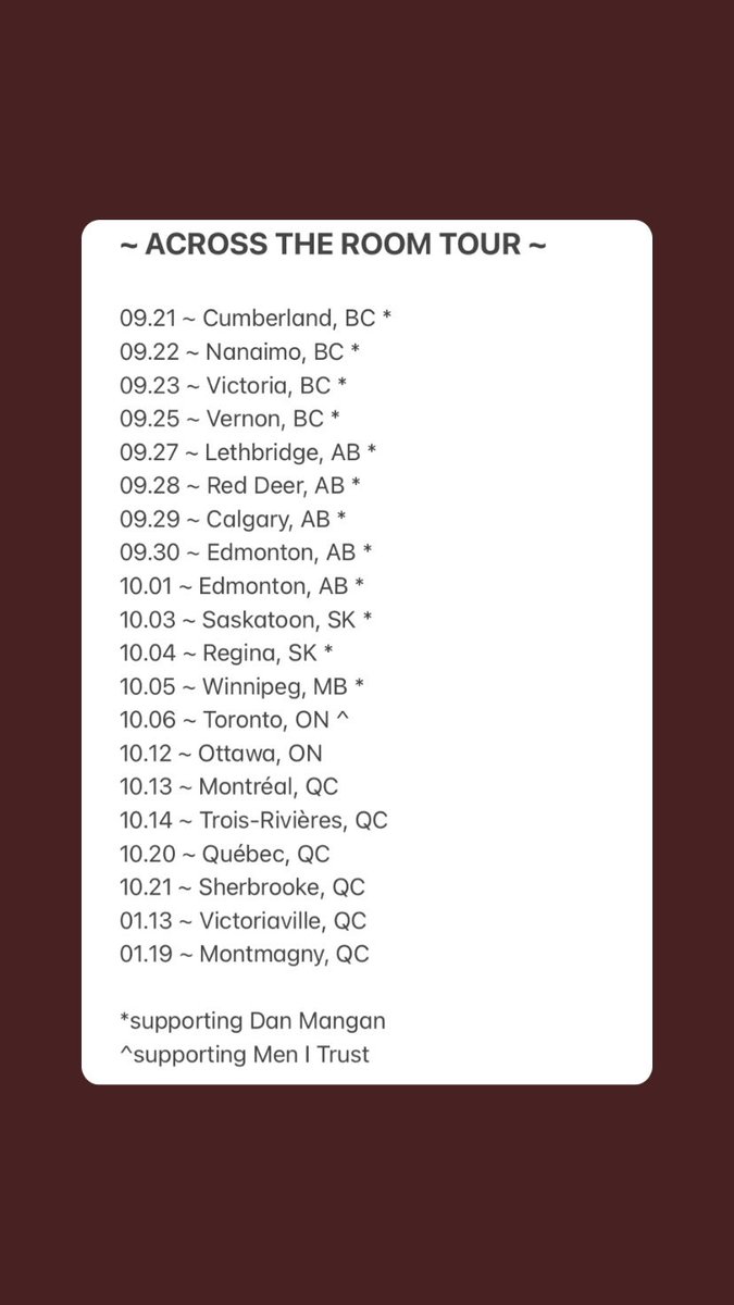Hello! I’m going on Tour across Canada. I’m both excited and a bit nervous, come say hi! 👋 Tickets @ gabrielleshonk.com 🤎 <a href="/danmanganmusic/">Dan Mangan</a> <a href="/menitrust/">Men I Trust</a>