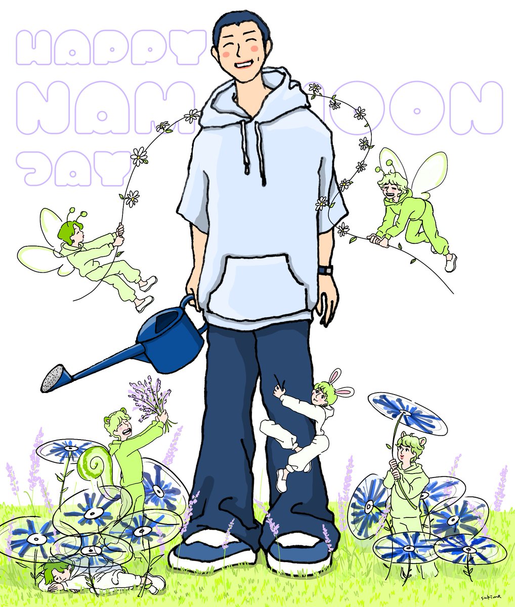 multiple boys hoodie hood watering can male focus flower smile  illustration images