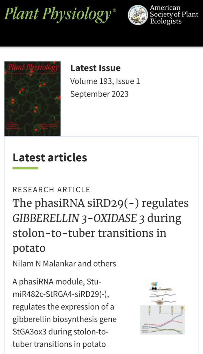 Excited to share that our manuscript from my #PhD work is now accepted in <a href="/PlantPhys/">Plant Physiology</a>!! A unique #PhasiRNA regulating GA biosynthesis during stolon-to-tuber transition stages of potato. Thank you Anjan, MPB lab members and <a href="/IISERPune/">IISER Pune</a> for support.
doi.org/10.1093/plphys…