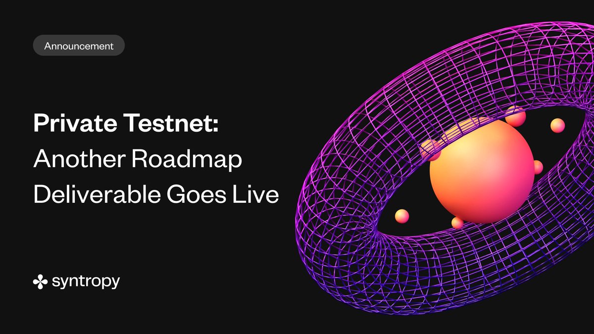 1/ Major update: The #Syntropy Blockchain has reached its Private Testnet milestone 🛫

Learn about the capabilities and limitations of this deliverable and why your feedback plays a pivotal role 🫶

Let's dive in 🧵