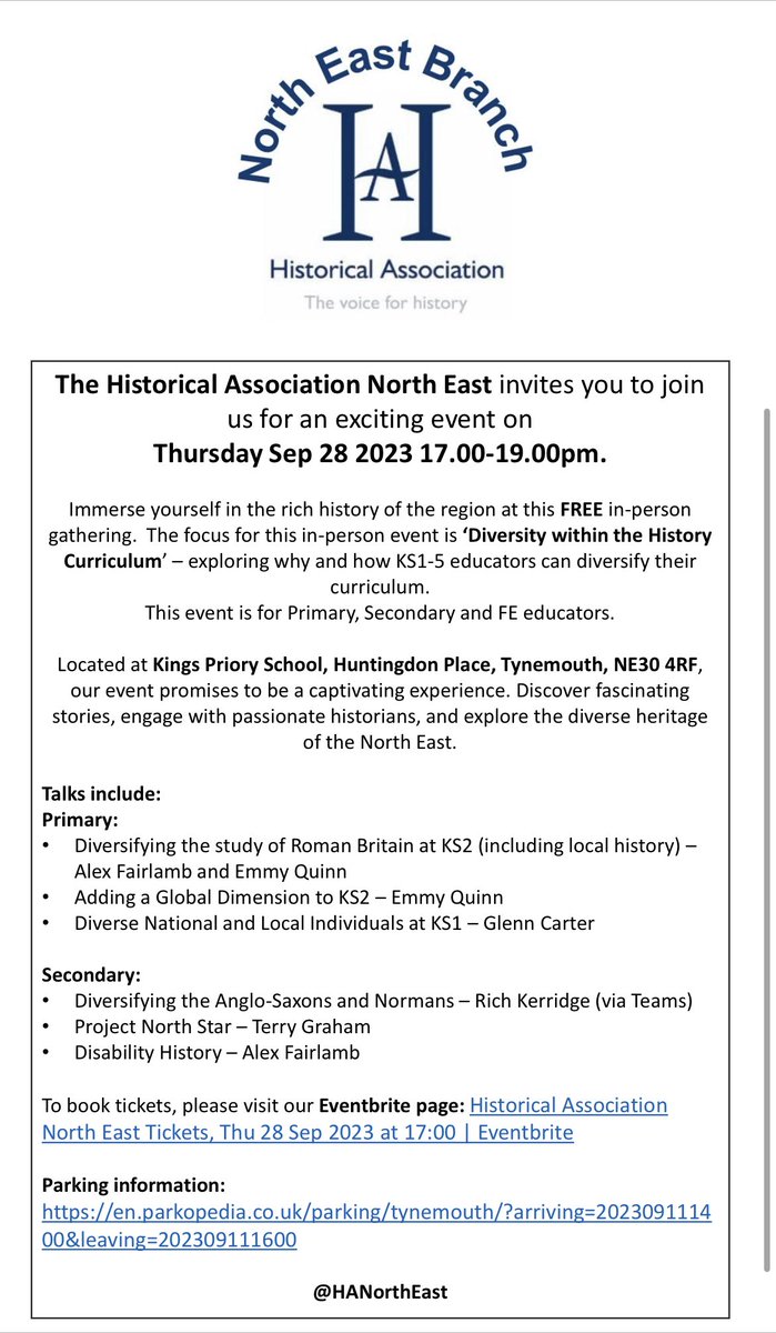 Launch event!

Our first *FREE* event is 28.9.23

Our focus is diversity within the curriculum.

To get tickets, book here: eventbrite.co.uk/e/historical-a…