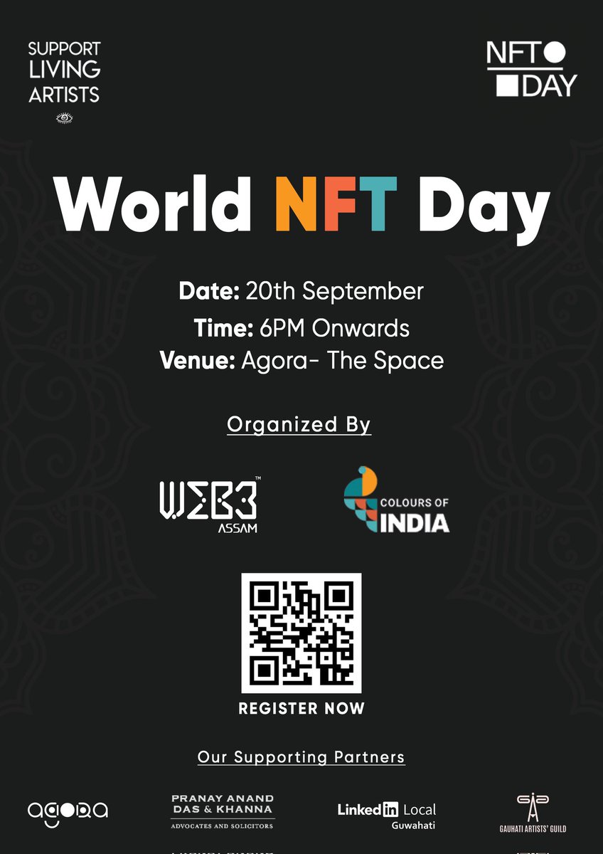 Calling all #NFT peeps from NorthEast India! 📢

@web3assam &amp; <a href="/coi_nft/">COI NFT</a> are hosting World NFT Day in Agora - The Space, Guwahati on 20 Sep, 2023.🚀

Featuring an NFT exhibition, workshop &amp; panel discussion, this event is a must-attend for anyone interested in the future of digital