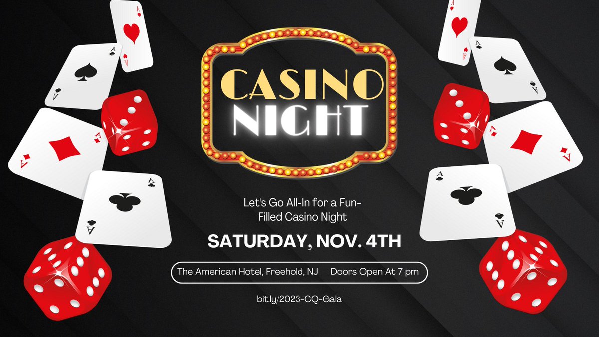 📢SAVE THE DATE!

We're excited to announce the annual Camp Quality Casino Night will be on November 4th at the American Hotel in Freehold, NJ. 

Ticket price includes open bar, dinner, DJ, dancing, and $1000 in chips. 

To book tickets: buff.ly/3RbNwGQ 

#CampQualityNJ