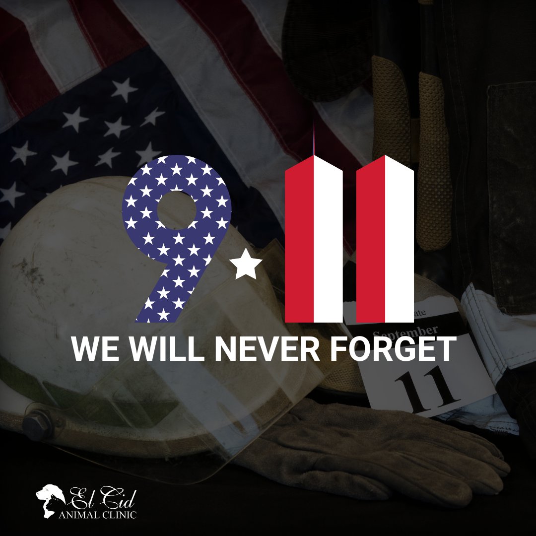 Together, we stand strong. 🤝🗽NEVER FORGET September 11th 2001! 

#UnitedWeStand #PatriotDay #Honor911 #FirstResponders #ElCidAnimalClinic #WorldTradeCenter