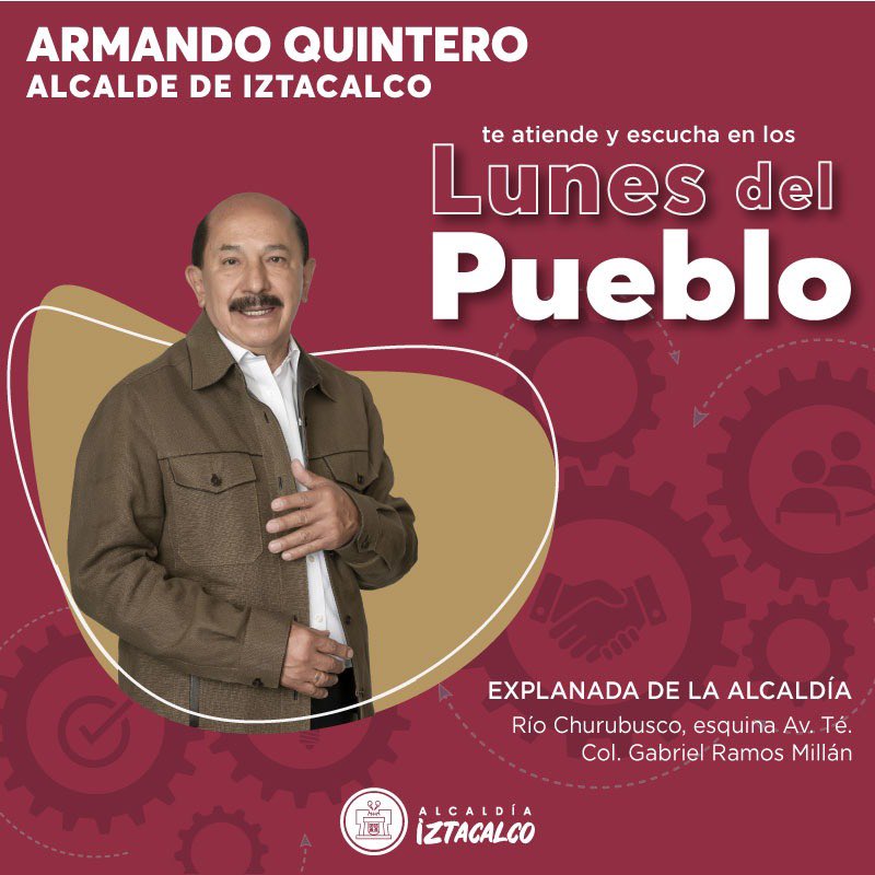 Hoy es #LunesDelPueblo, nuestro Alcalde  @A_QuinteroMX y todo su equipo te esperan en la explanada de la Alcaldía #Iztacalco. Acude con tus peticiones y solicitudes, entre todas y todos mejoremos nuestra demarcación.