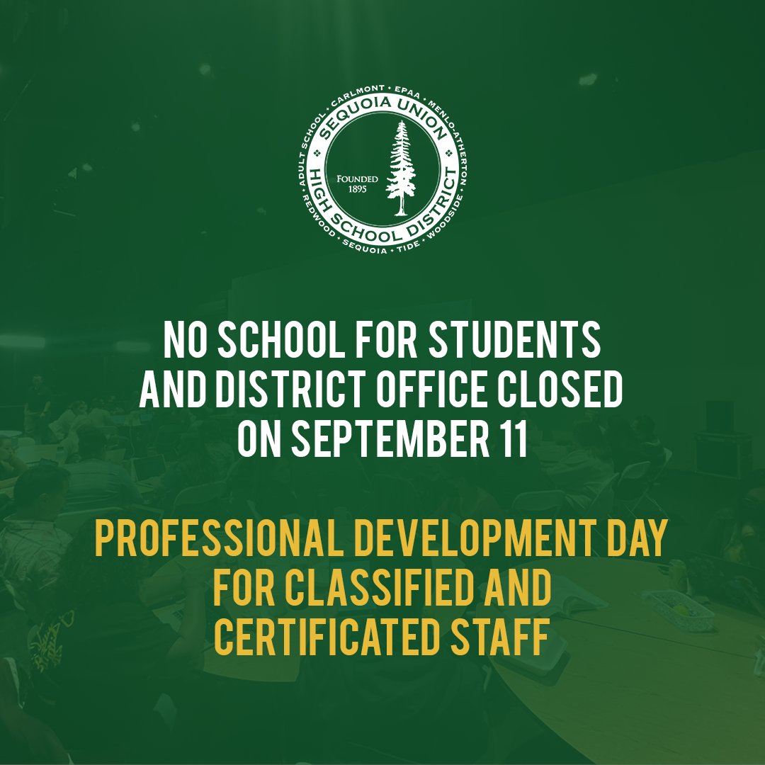 There is no school for students and the District office is closed today, September 11, for all-staff professional development. School is back in session and the District office will reopen tomorrow, September 12.