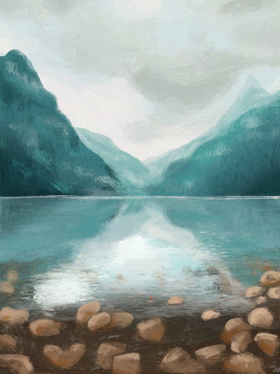 AccidentallyArt's tweet photo. Last week my kids in digital art practiced drawing landscapes from reference in Procreate, so in the interest of practicing what I preach, I worked on my own landscape with them.  I personally struggle with them, so it was good practice! Process below 💙 https://t.co/DaT5follAw