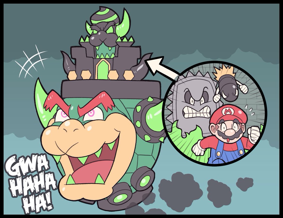 クッパ ,マリオ 「I turned myself into a castle, Mario! I'」|haniwaのイラスト
