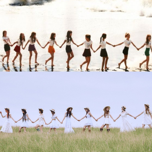 I'm about to burst into tears when I see kep1er mirror snsd's iconic holding hands pose