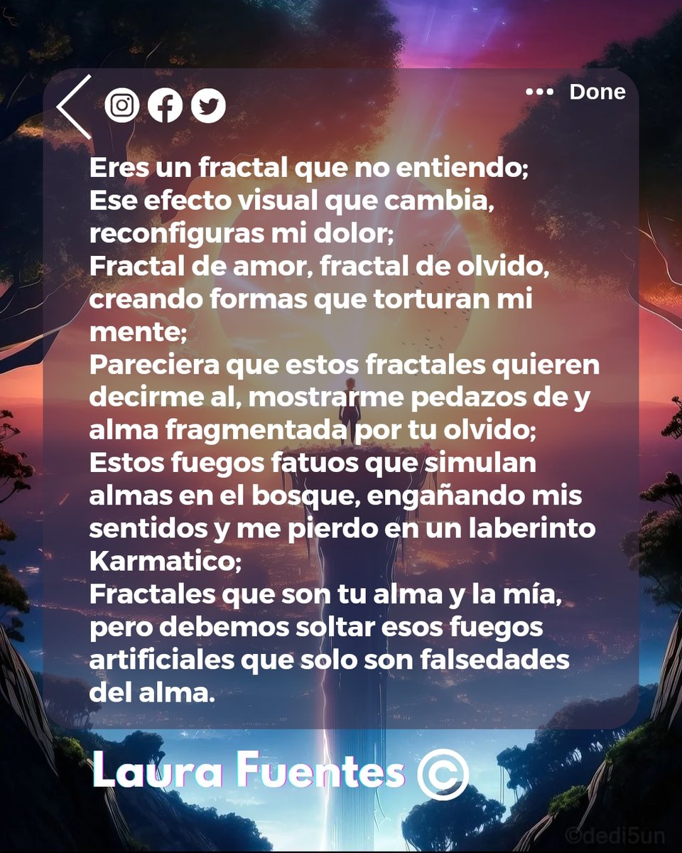 Laura Fuentes (@laura_fuenteslh) on Twitter photo Laura Fuentes©️
laurafuentesescritora.wordpress.com
🟥🟨🟩🟦🟪
Mis libros:
Circuitos Infinitos.
editorialjacinto.com/producto/circu…
Zion Vol. 1
edicionesletrasnegra.com/nuestros-sello…
Las Cinco Lunas.
editorialjacinto.com/producto/las-c…
🟥🟨🟩🟦🟪
#deamoryotrosvicios #deamor #dedesamor #frases #escritor #amor #poesia #poemas Laura Fuentes©️
laurafuentesescritora.wordpress.com
🟥🟨🟩🟦🟪
Mis libros:
Circuitos Infinitos.
editorialjacinto.com/producto/circu…
Zion Vol. 1
edicionesletrasnegra.com/nuestros-sello…
Las Cinco Lunas.
editorialjacinto.com/producto/las-c…
🟥🟨🟩🟦🟪
#deamoryotrosvicios #deamor #dedesamor #frases #escritor #amor #poesia #poemas