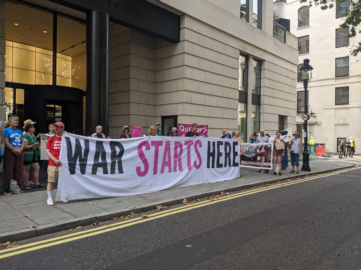 Next stop on the Walk of Witness 🥾🕊️ - outside BAE HQ. #StopDSEI
