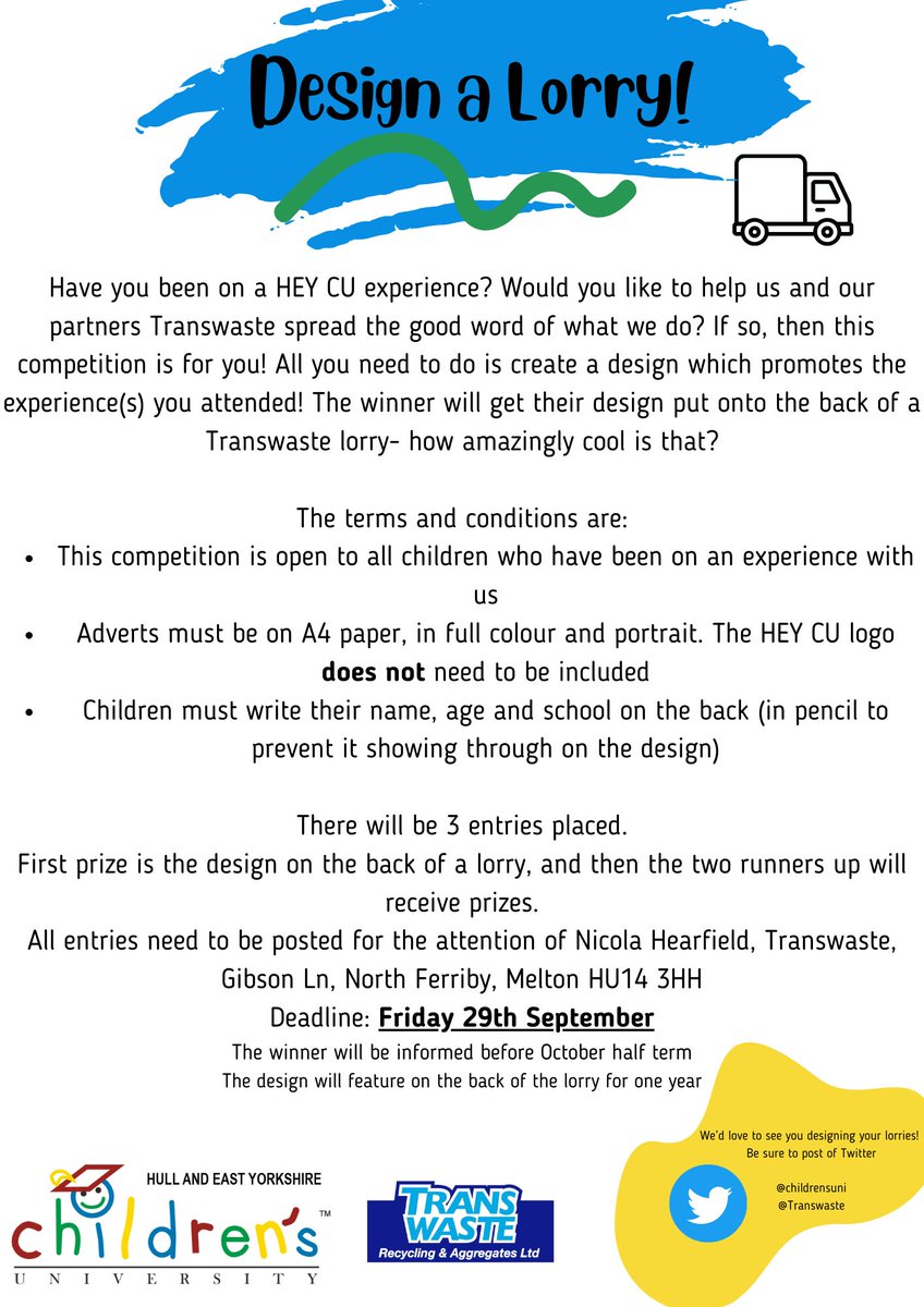 HEY Children's Uni (@childrensuni) on Twitter photo ๐ข๐ Calling all schools who have engaged in learning experiences with us- we've got an amazing opportunity to share with you thanks to our partners <a href="/Transwaste/">Transwaste</a> We can't wait to see the children's designs, check out details below ๐๐๐ข ๐ข๐ Calling all schools who have engaged in learning experiences with us- we've got an amazing opportunity to share with you thanks to our partners <a href="/Transwaste/">Transwaste</a> We can't wait to see the children's designs, check out details below ๐๐๐ข