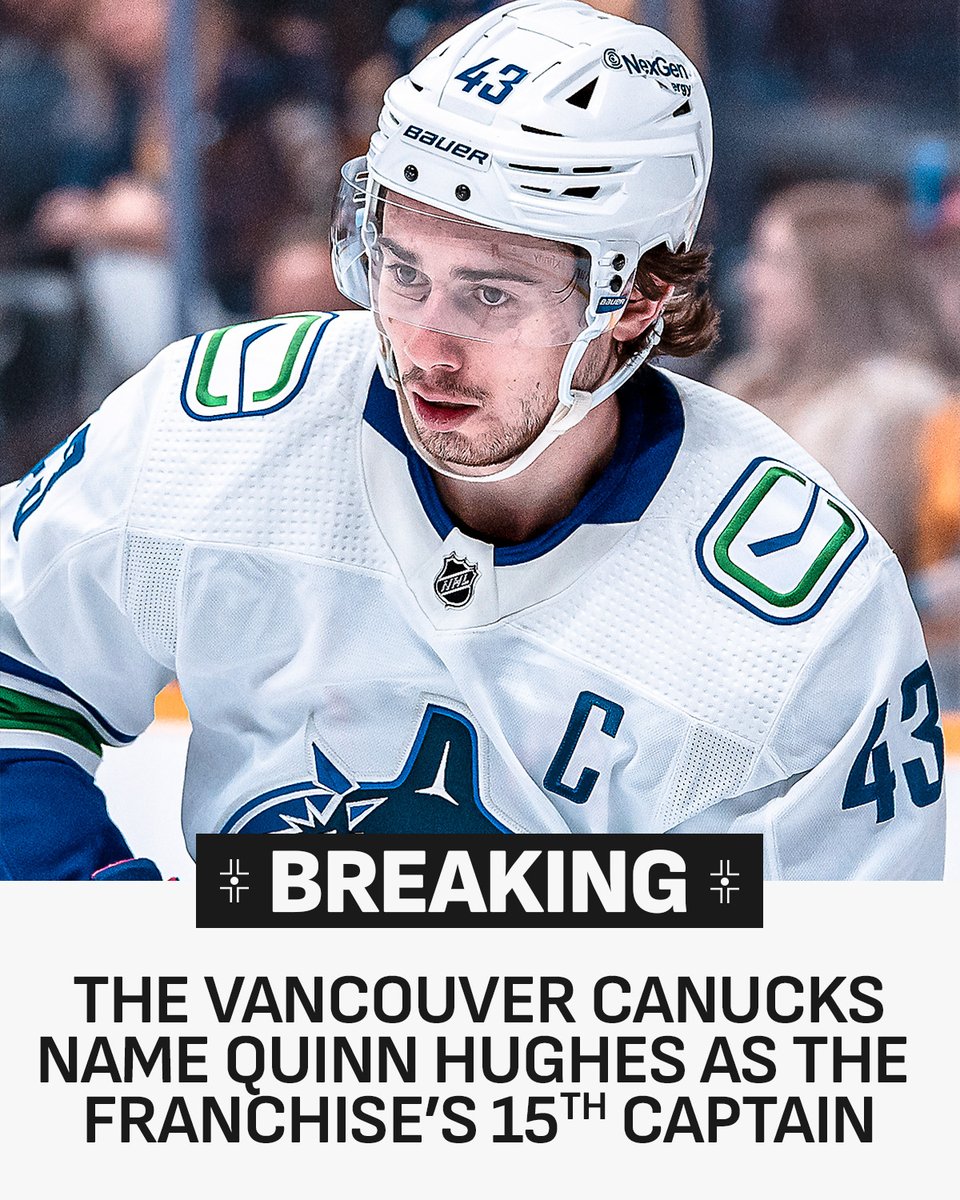 OFFICIALLY OFFICIAL ✅ 

Quinn Hughes has been named the new captain of the <a href="/Canucks/">Vancouver Canucks</a>!