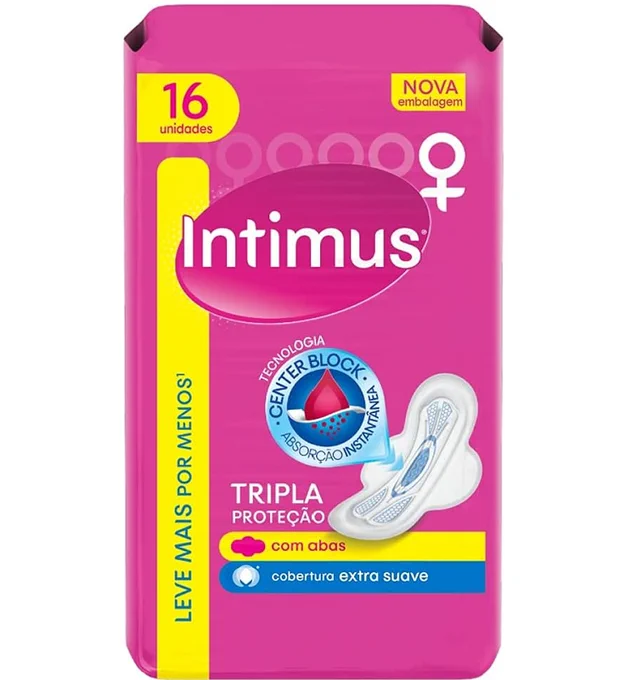 Intimus Absorvente Externo, Tripla Proteção Extra Suave com Abas, 16 unidades – Leve 16 Pague 14