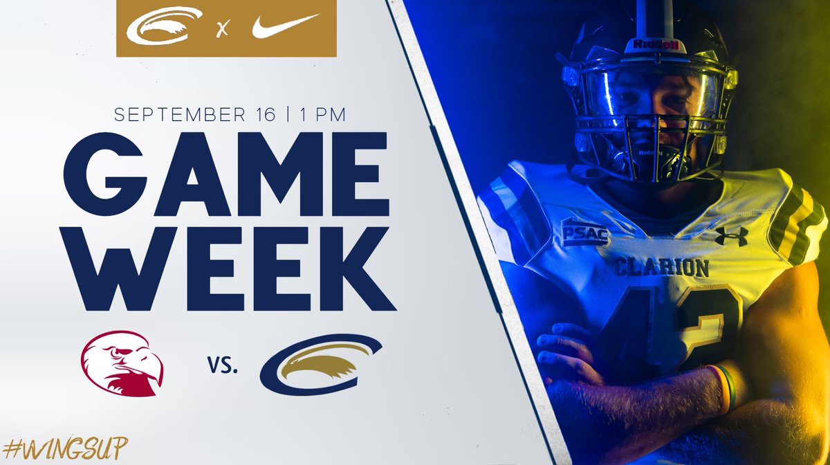 Another week, another opportunity ⤵️

Game #️⃣3️⃣

🏈 | vs. Lock Haven 
📅 | Saturday, September 16
⏰ | 1:00pm 
🏟️ | Memorial Stadium 
📍 | Clarion, PA 

#WingsUp 🦅