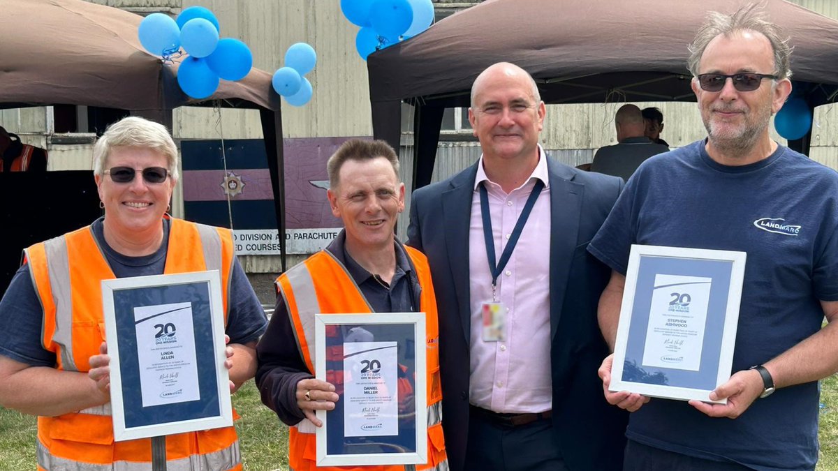 11 members of #TeamLandmarc in our South East region were presented with their Long Service Awards with the group amassing a total of 327 yrs on the @mod_dio UK Defence Training Estate, including brothers Phil & Stephen Ashwood who between them hold 92 yrs of service! #Landmarc20