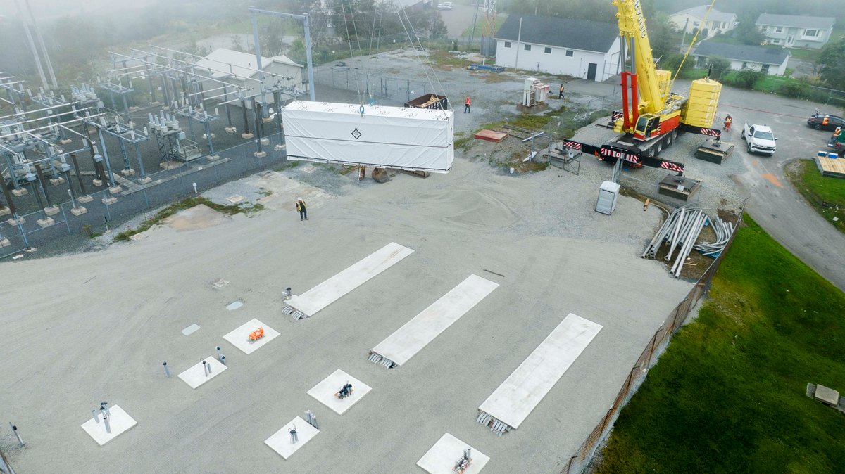 SJEnergy's tweet photo. Happy Monday! On Friday, 3 new Tesla Megapack batteries were delivered to our Somerset station – giving us access to the largest battery capacity of any electrical utility in Eastern Canada to date, thanks in large part to @NRCan. #Zero30 https://t.co/OceJUwm0Mw