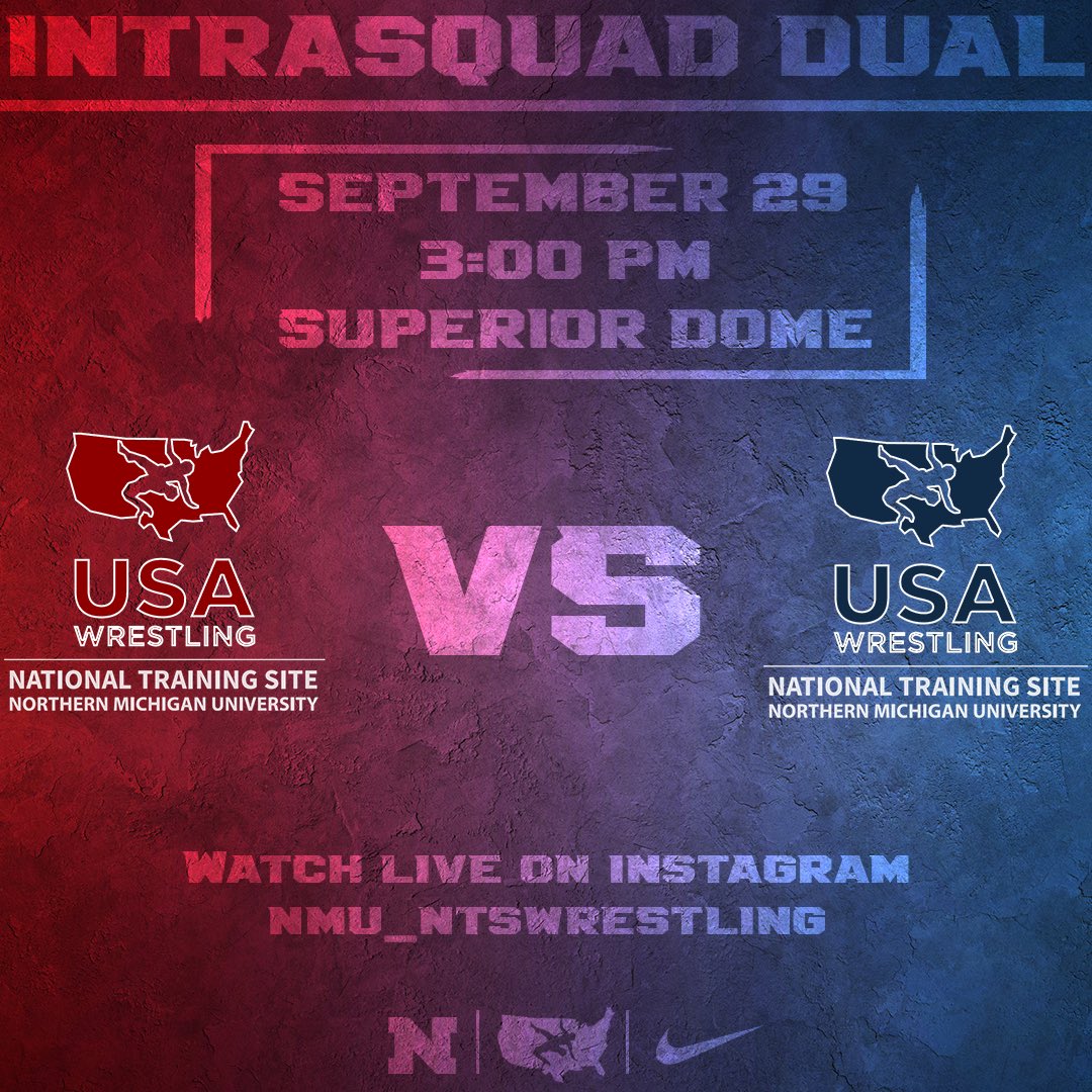 We will be holding an intrasquad dual meet on September 29. Check out our instagram live to watch some of our new guys compete along with some of our veterans. <a href="/NMU_Wildcats/">NMU Athletics</a> <a href="/NorthernMichU/">Northern Michigan University</a> <a href="/USAWrestling/">USA Wrestling</a> <a href="/5PtMove/">5PointMove</a>