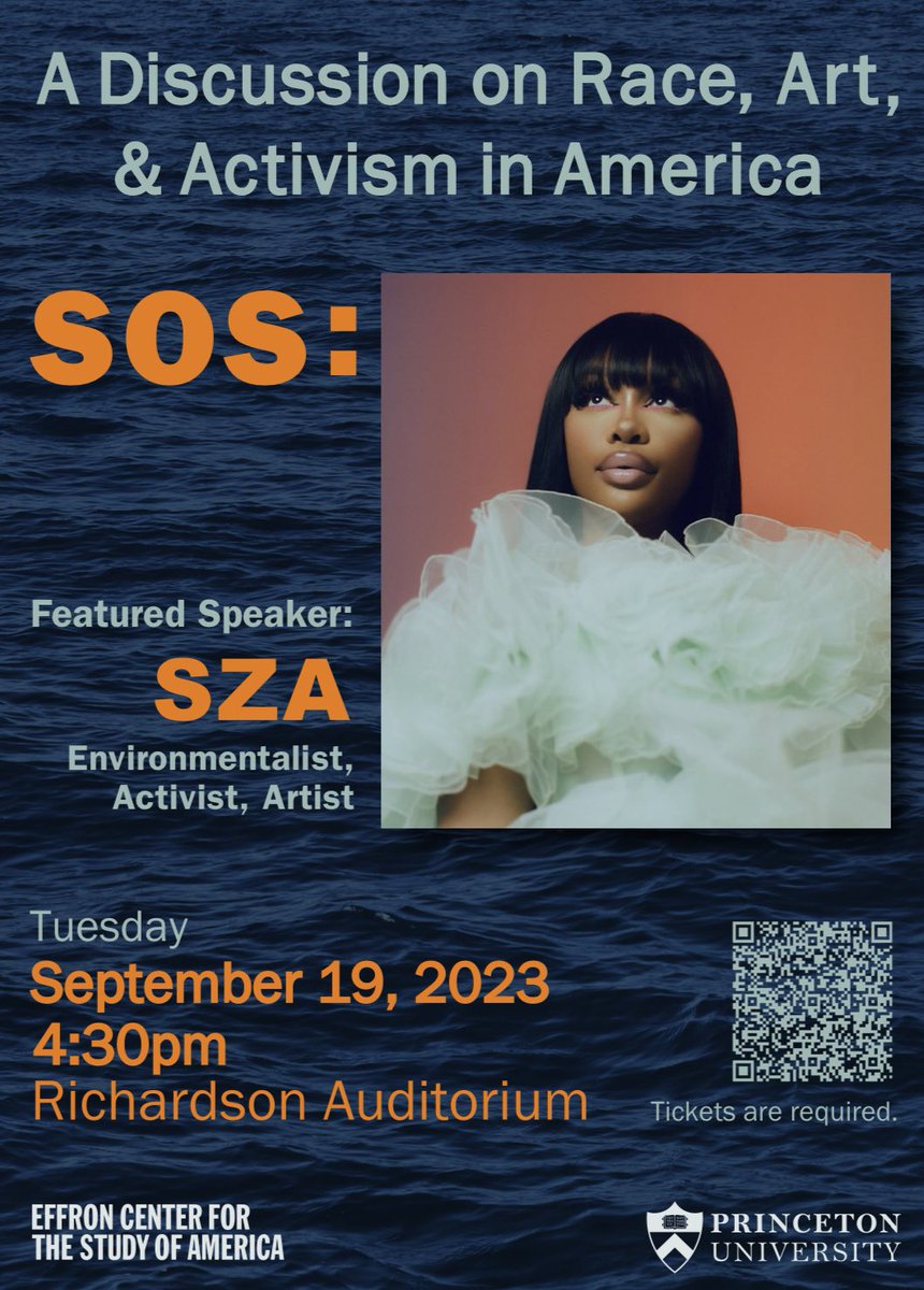 Join us Tues, Sept. 19 at 4:30pm for A Discussion in Race, Art, & Activism in America. A talk by @sza followed by a round table ft. @meganfrancis @dereckapurnell @elizabhinton @Beliso_DeJesus Register here: rb.gy/dbzlg