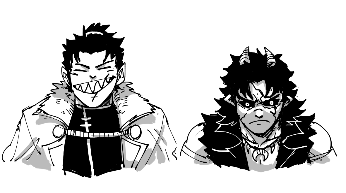 Lorbius's tweet photo. you're currently lost in the middle of nowhere and meet these guys
one of them will guide you back and escort you on your way home and assure you everything will be alright might even tuck you to bed
the other one will eat you or give you permanent mental trauma
#projectmarka https://t.co/D9yiw9HCVa