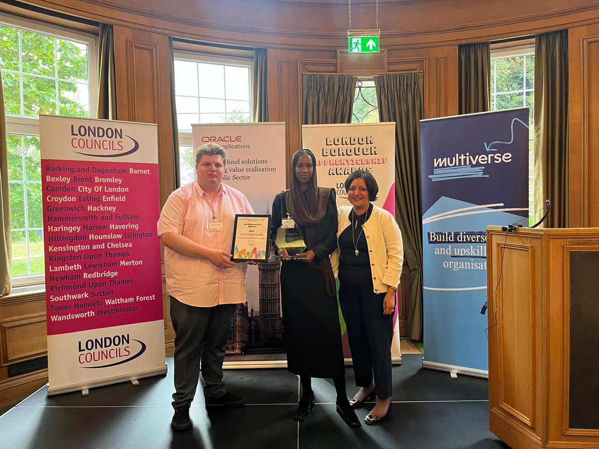 londoncouncils's tweet photo. And the winner for best progression by an apprentice goes to.....
๐ซ๐ซ๐ซAsiya Mohamud @LBHF ๐ซ๐ซ๐ซ
She is effective at reducing resourcing expenditure, has become deeply involved in ED&I work in the council, and leads apprenticeship network sessions.
Well done!
#LBAAs https://t.co/9cg9gaprFz