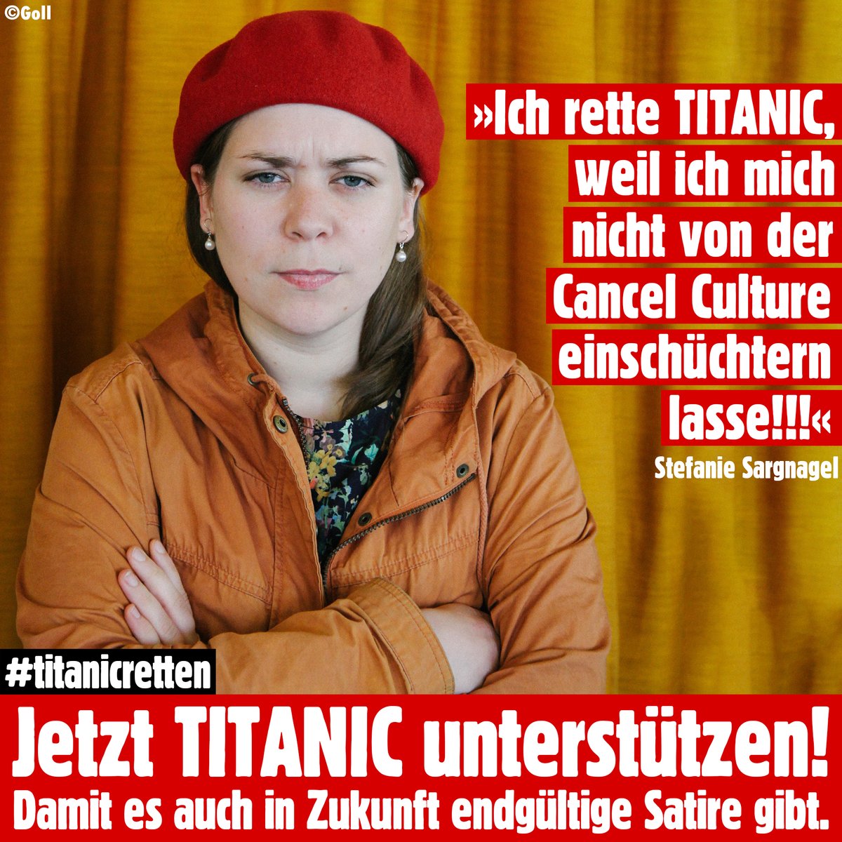 Auch vor deutscher Printsatire machen Inflation und steigende Produktionskosten nicht Halt. Die Folgen: finanzielle Engpässe, tropfende Redaktionsdecke, weiterhin keine Boni für Knaller-Pointen. 
Alle Unterstützungsmöglichkeiten: titanic-magazin.de/rettung/ 
<a href="/stefansargnagel/">stefanie</a> 
📷Goll