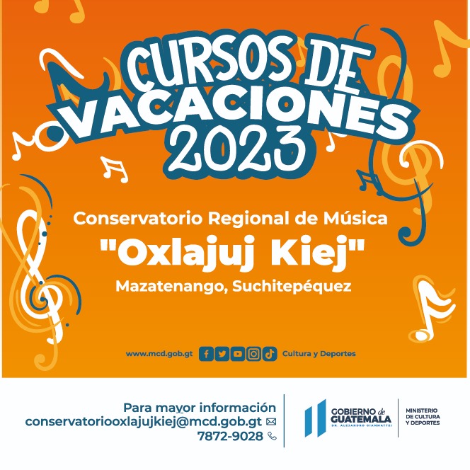 McdGuate's tweet photo. ¡Esta es tu oportunidad!
Acércate al Conservatorio Regional de Música "Oxlajuj Kiej" e inscríbete gratis a sus cursos de vacaciones 2023.
Para más información puedes llamar al 7872-9028.
#3milAñosRiquezaCulturalGT #CulturaMotorDesarrolloGT #CulturaGUATE #FormarteGT https://t.co/ZnfQ52WMLW