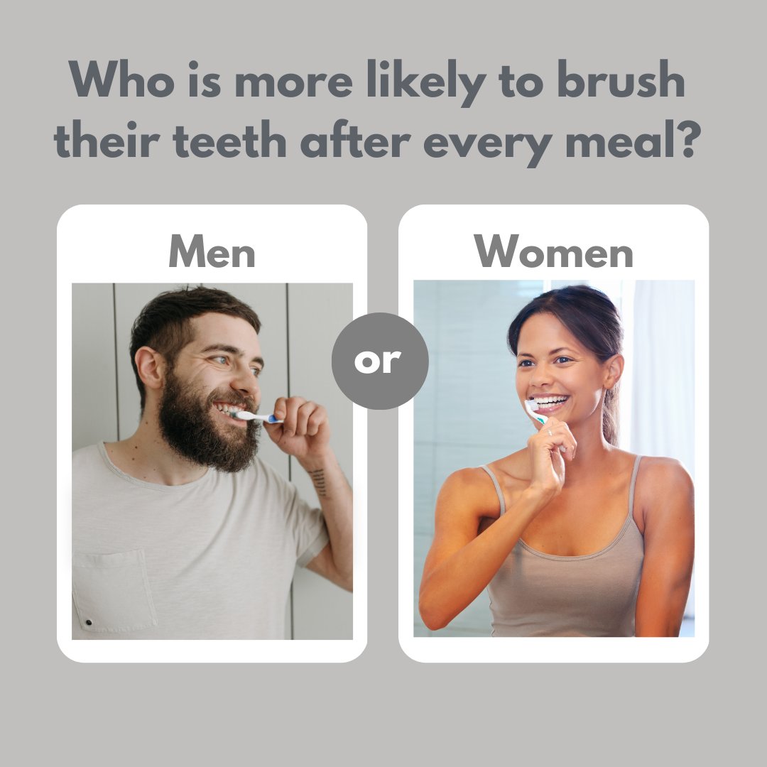 Who's more likely to maintain that post-meal sparkle? 💁‍♀️💁‍♂️ Let's settle the toothbrushing score! 🦷 Share your thoughts in the comments! ⬇️ #DentalHabits #ToothcareGenderGap