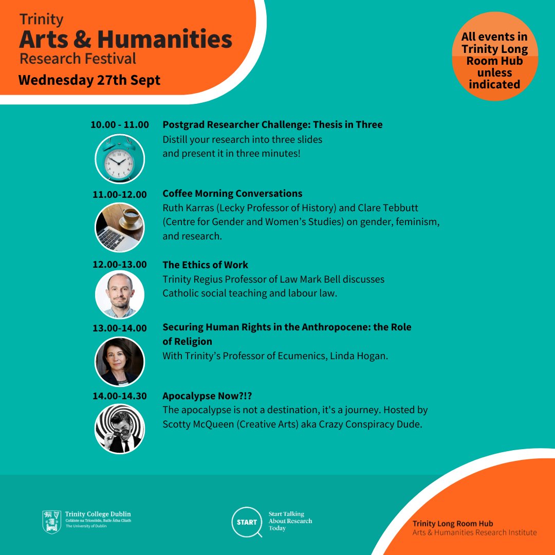 TLRHub's tweet photo. 📆 Wednesday, September 27th.
Don't miss out on a day filled with intellectual exploration and creativity! 🌟📚
Explore the full programme for the Trinity Arts & Humanities Research Festival here: https://t.co/HrbsnWzHo0
#TcdAHFest #WednesdayEvents #LoveIrishResearch https://t.co/HWtRfF7wDu