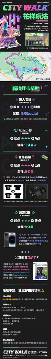 Token2049 CityWalk明天开动🎉现场打卡参与抽奖🎁 参与方式 ✅ 关注 @Stepnofficial, @BlockBeatsAsia & @GasHeroOfficial + 转推本文 ✅ 在评论区发送一张Citywalk现场照片（注意照片内需包含STEPN & BlockBeats的logo，如背包、T恤等） 抽10名家人瓜分500枚GMT，获奖名额与 @Stepnofficial 共享