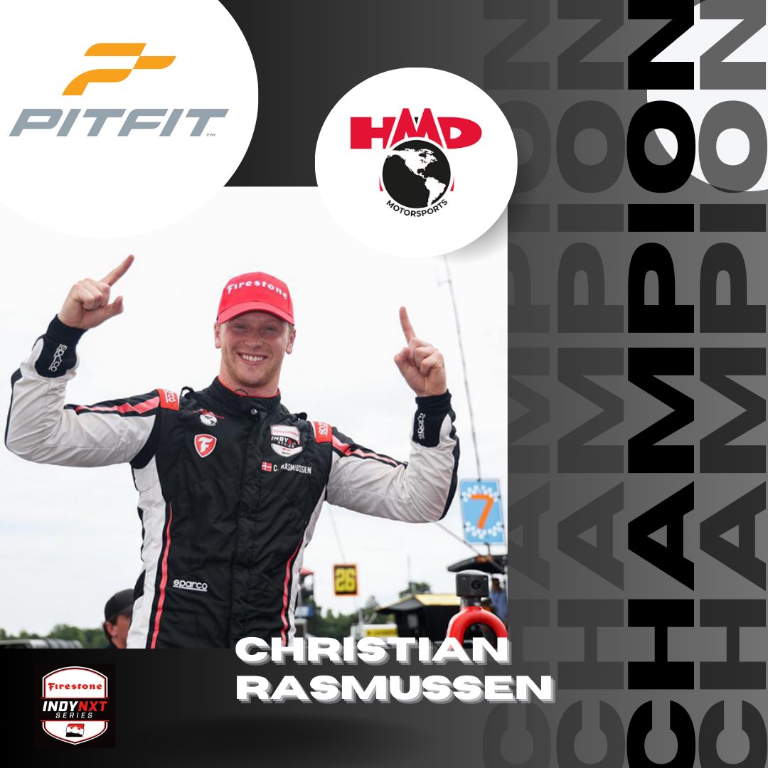 PitFitInc's tweet photo. Congratulations @ChristianR_DK & @HMDMotorsports on winning the 2023 @INDYNXT championship!
Christian is the 14th driver to win this championship with us.
If you are currently in or entering the Indy NXT championship, contact us.
#pitfit #championshipmindset https://t.co/ovWgTrzV0H