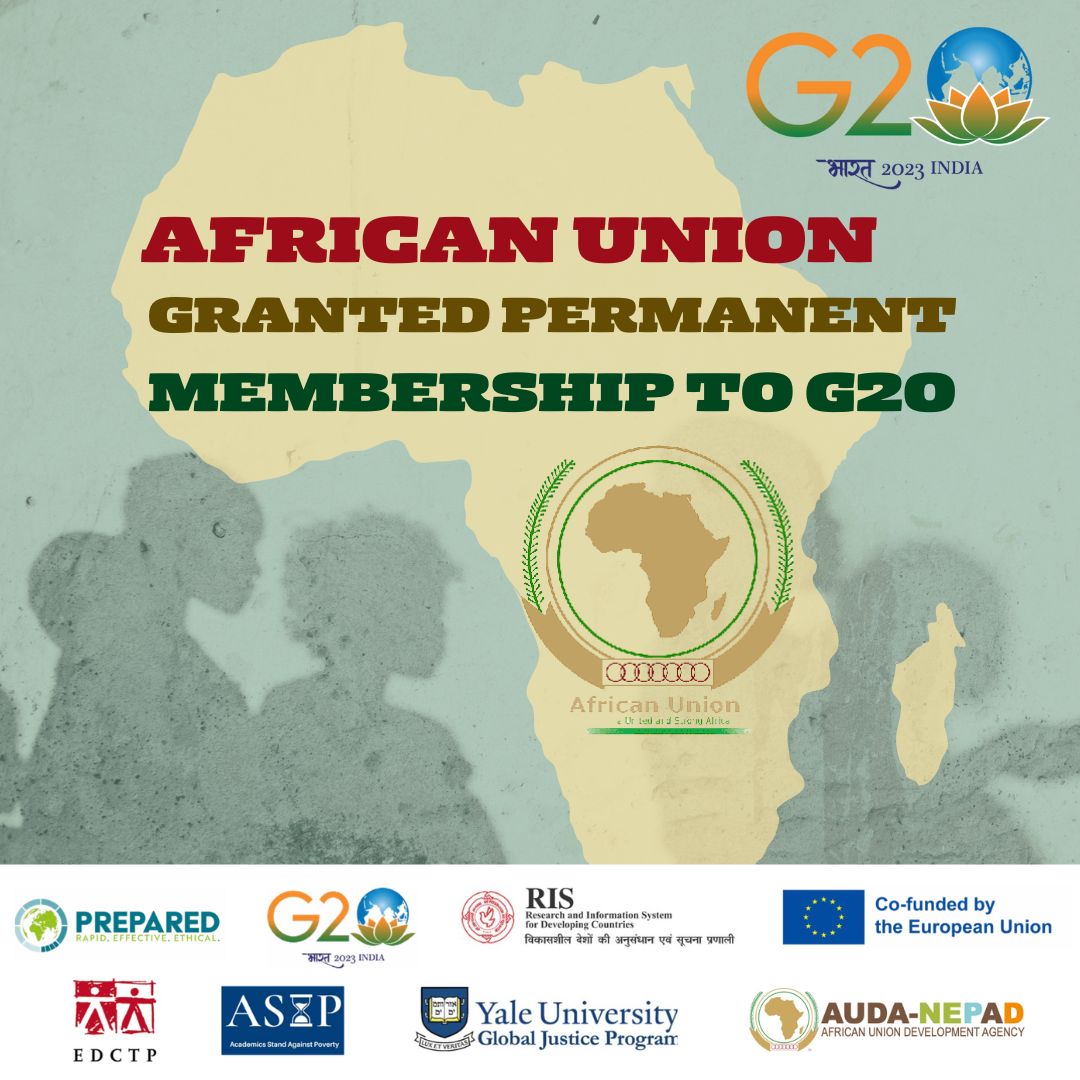 The G20 is now the G21! Exciting news as the @_AfricanUnion (AU) secures permanent #membership. Kudos to @AcademicsStand, @JefferySachs, and others for championing this cause! 📷 Read the #policy brief here for more information: prepared-project.eu/g21/ #G21 #AfricaRising